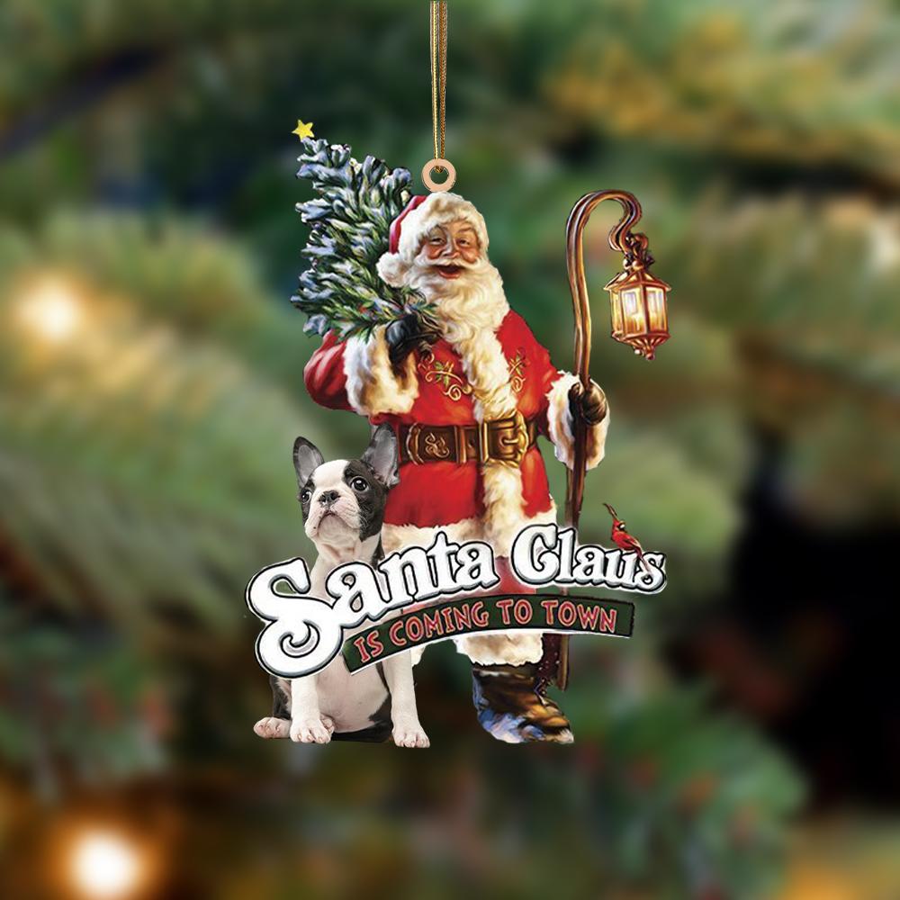 Santa Is Coming To Town With Boston-Two Sided Ornament