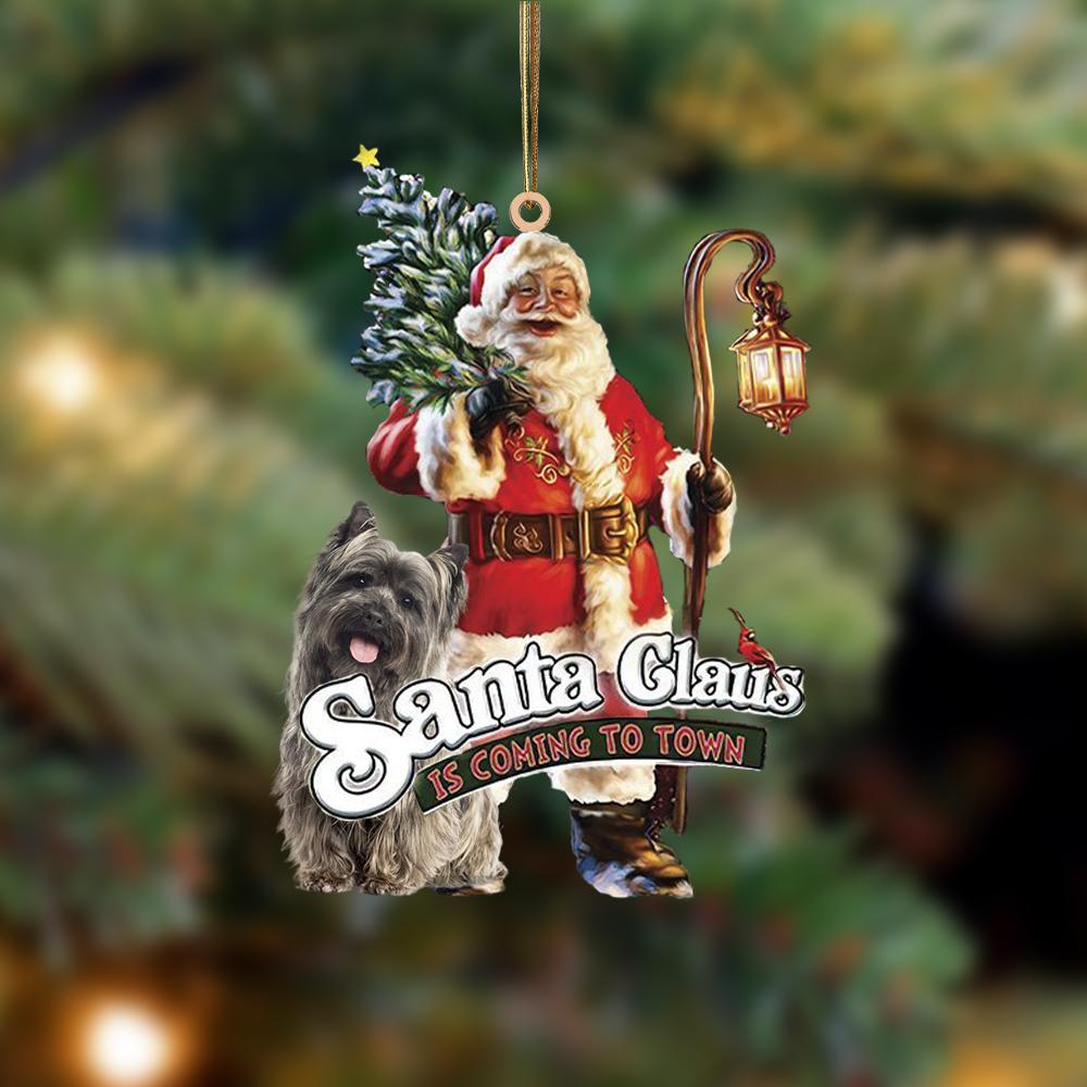 Santa Is Coming To Town With Cairn Terrier 2-Two Sided Ornament