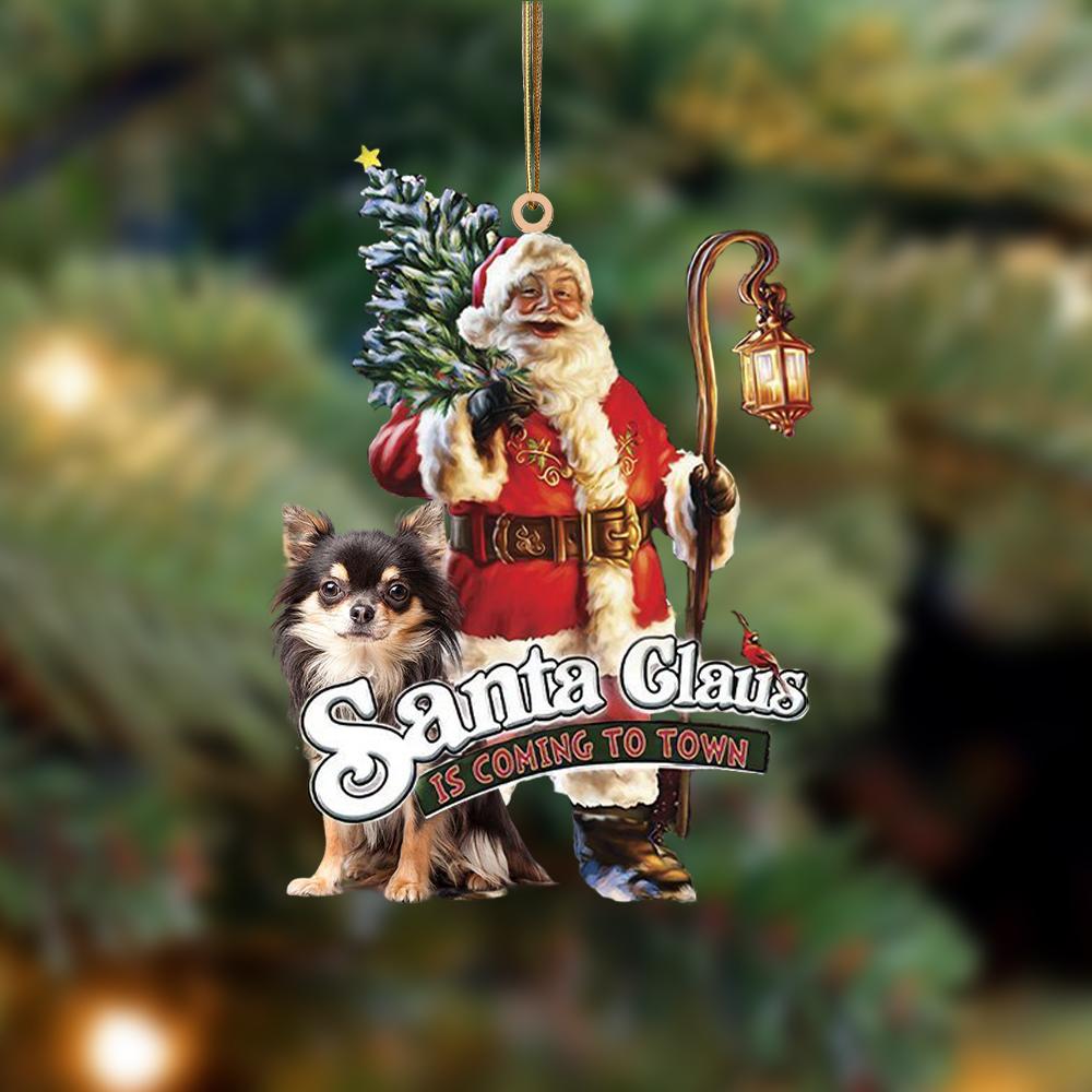 Santa Is Coming To Town With Chihuahua-Two Sided Ornament