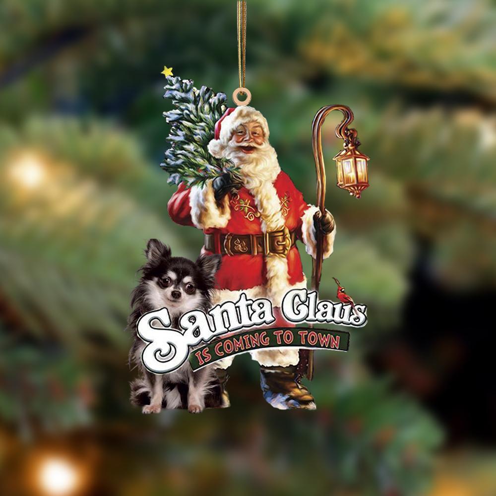 Santa Is Coming To Town With Chihuahua 6-Two Sided Ornament