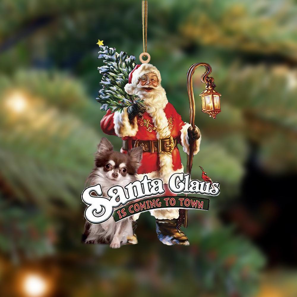 Santa Is Coming To Town With Chihuahua 7-Two Sided Ornament