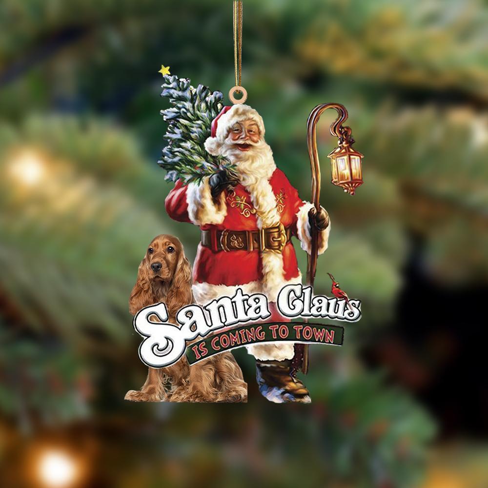 Santa Is Coming To Town With Cocker Spaniel 2-Two Sided Ornament