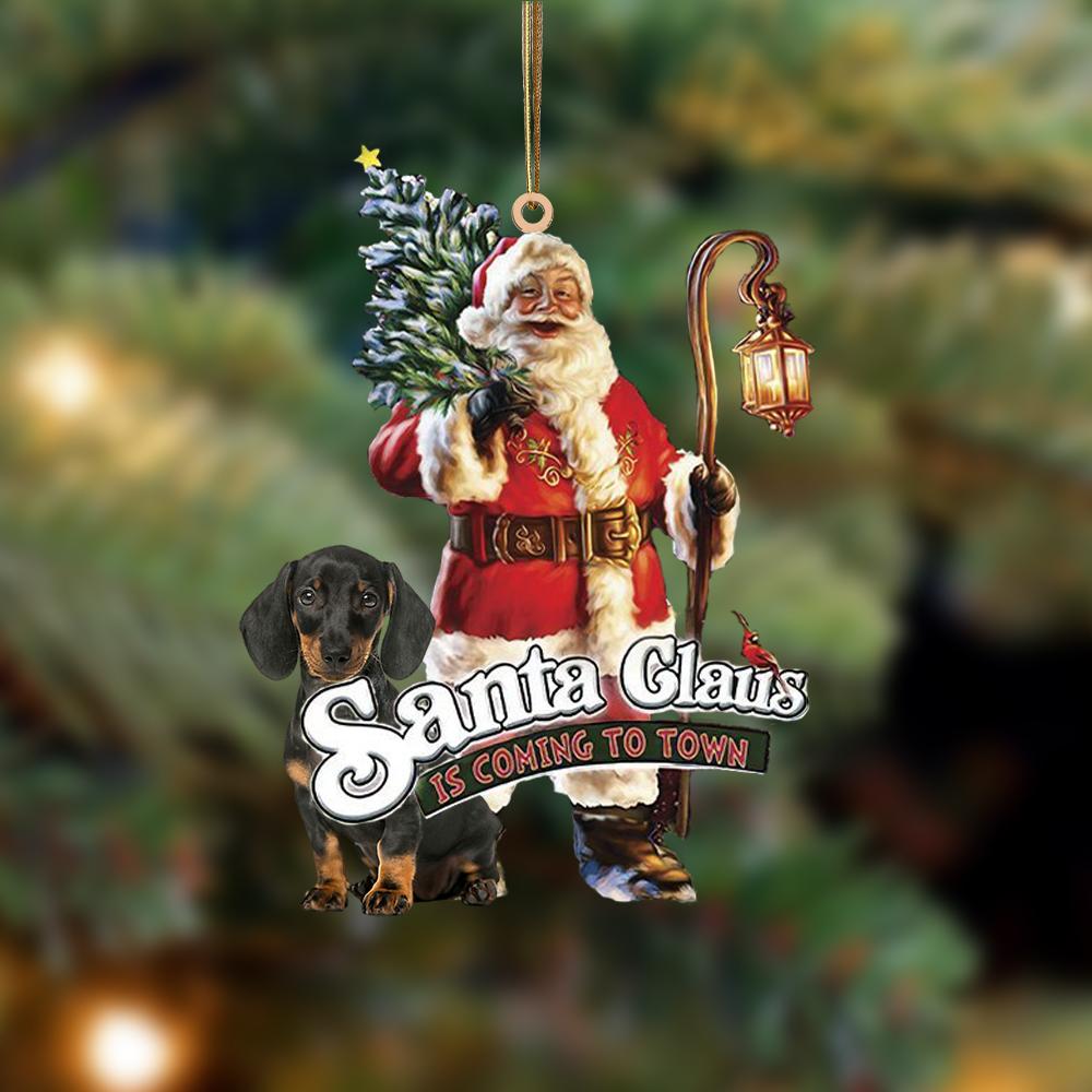 Santa Is Coming To Town With Dachshund-Two Sided Ornament