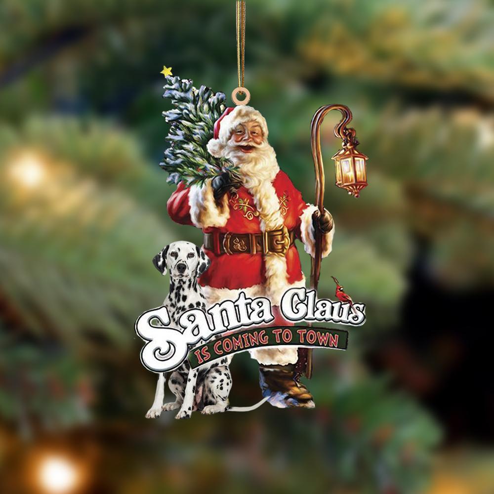 Santa Is Coming To Town With Dalmatian-Two Sided Ornament