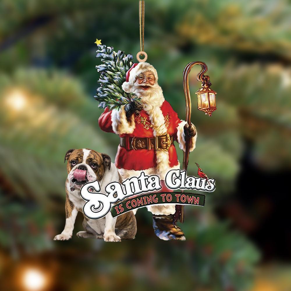 Santa Is Coming To Town With English Bulldog 2-Two Sided Ornament