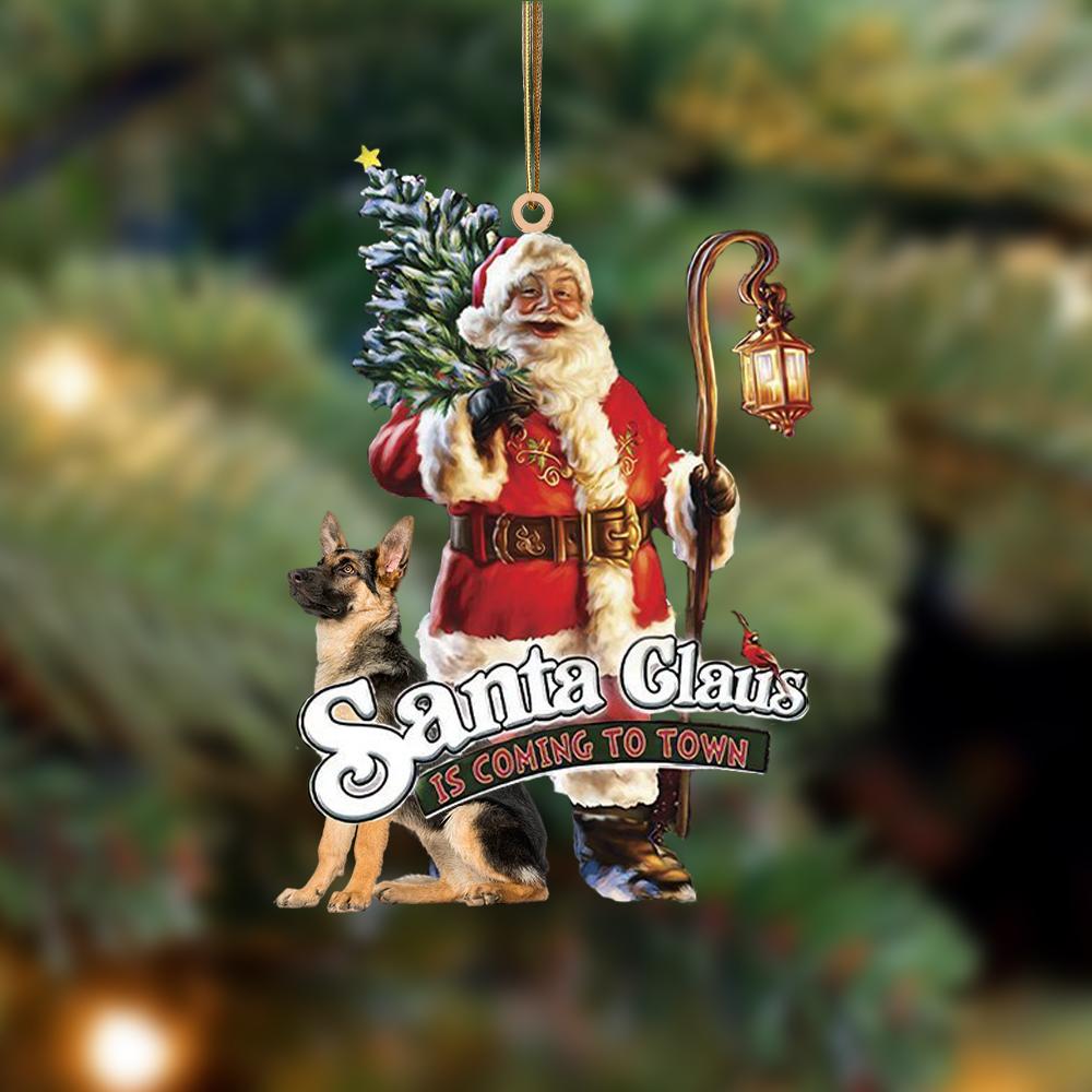 Santa Is Coming To Town With German Shepherd 1-Two Sided Ornament