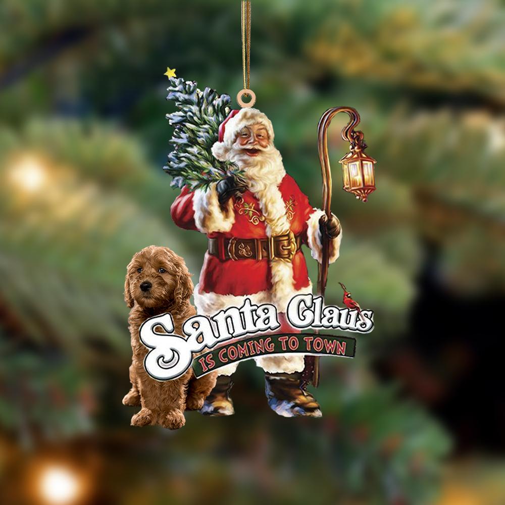 Santa Is Coming To Town With Goldendoodle-Two Sided Ornament