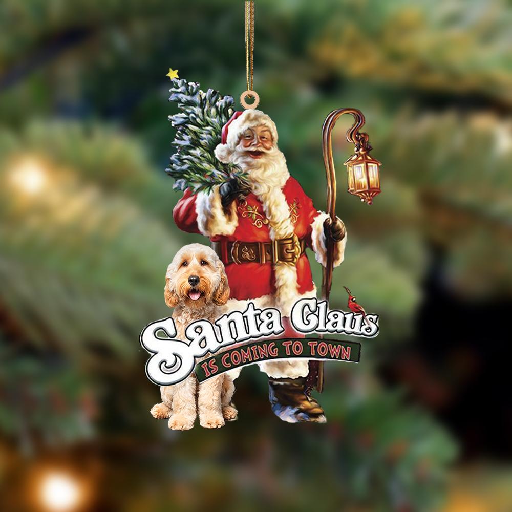 Santa Is Coming To Town With Goldendoodle 2-Two Sided Ornament