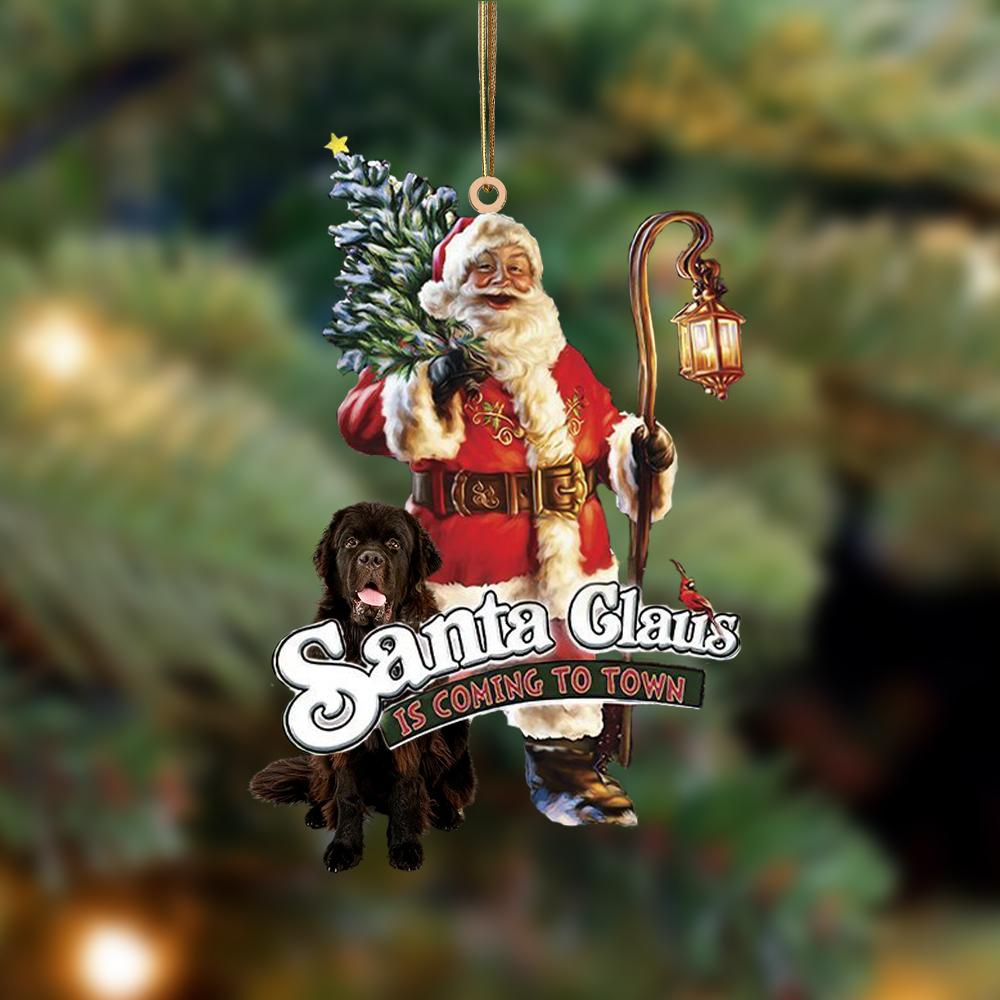 Santa Is Coming To Town With Newfoundland-Two Sided Ornament