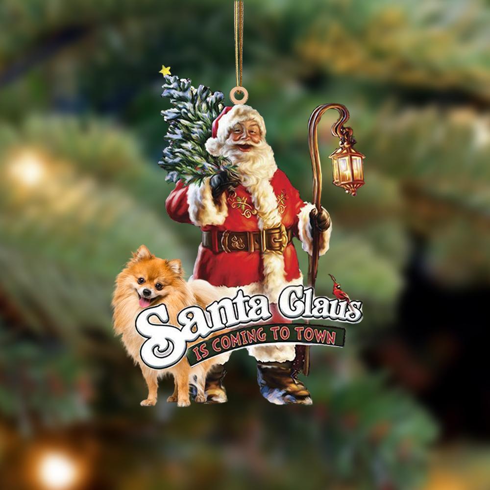 Santa Is Coming To Town With Pomeranian-Two Sided Ornament