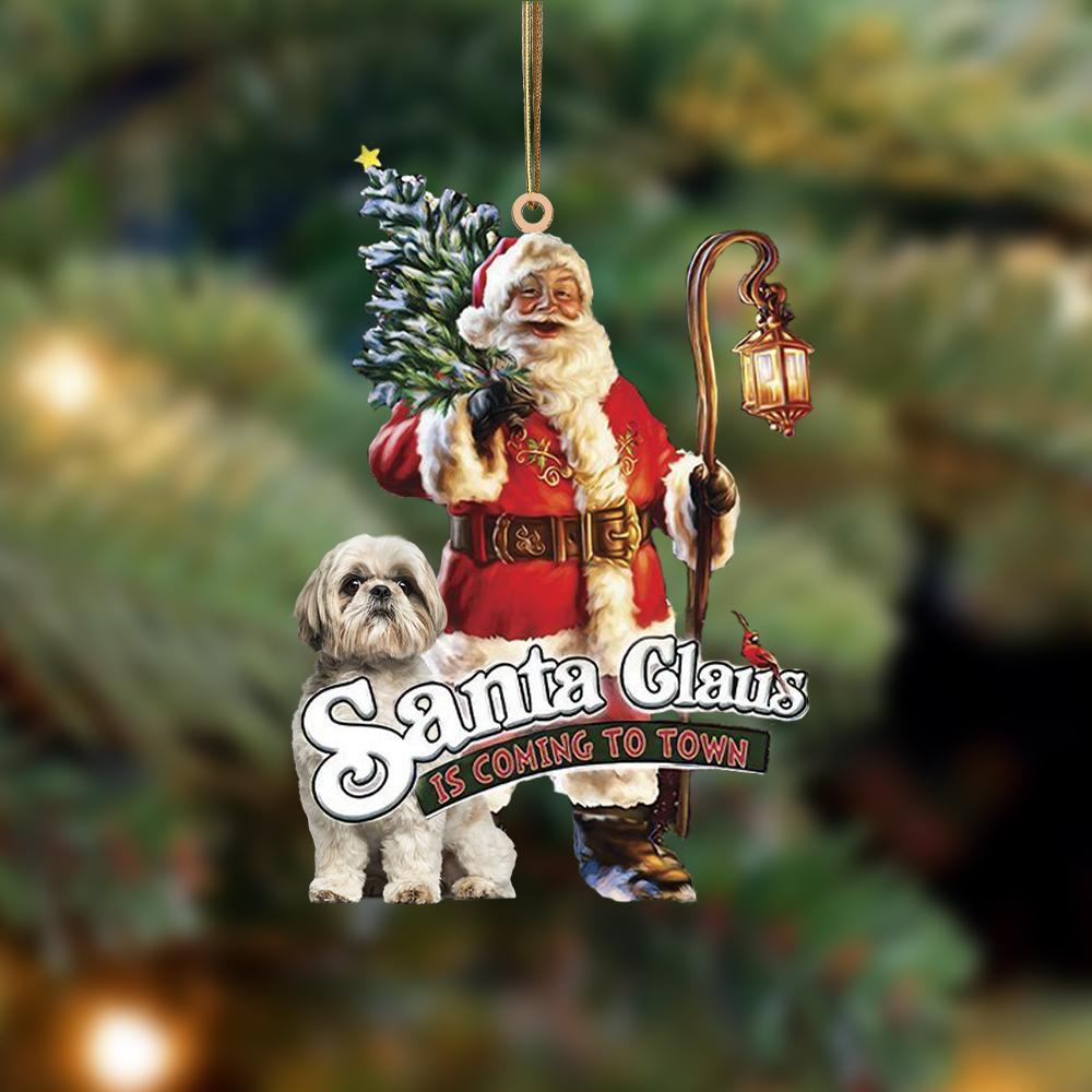 Santa Is Coming To Town With Shih Tzu2-Two Sided Ornament