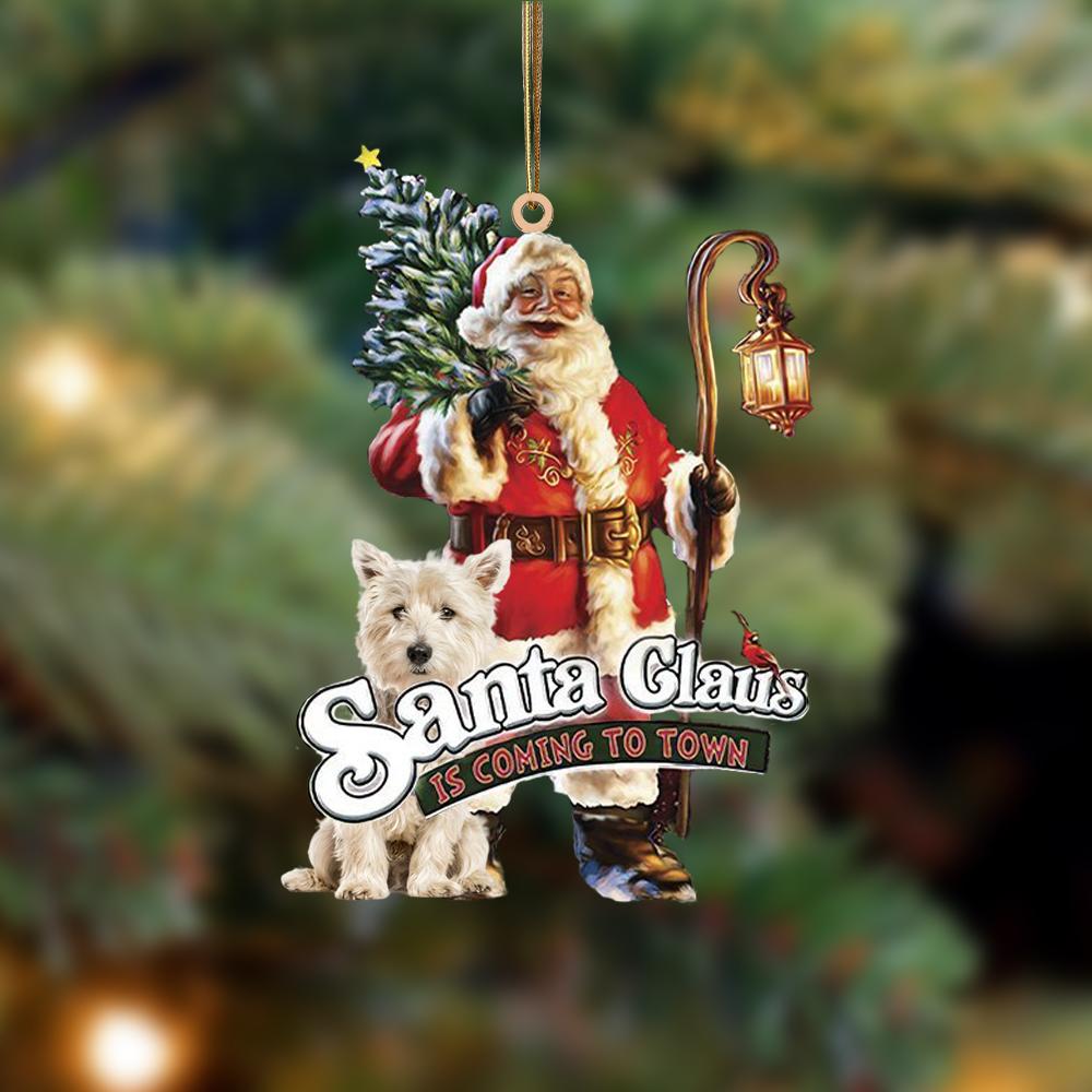 Santa Is Coming To Town With West Highland White Terrier 2-Two Sided Ornament