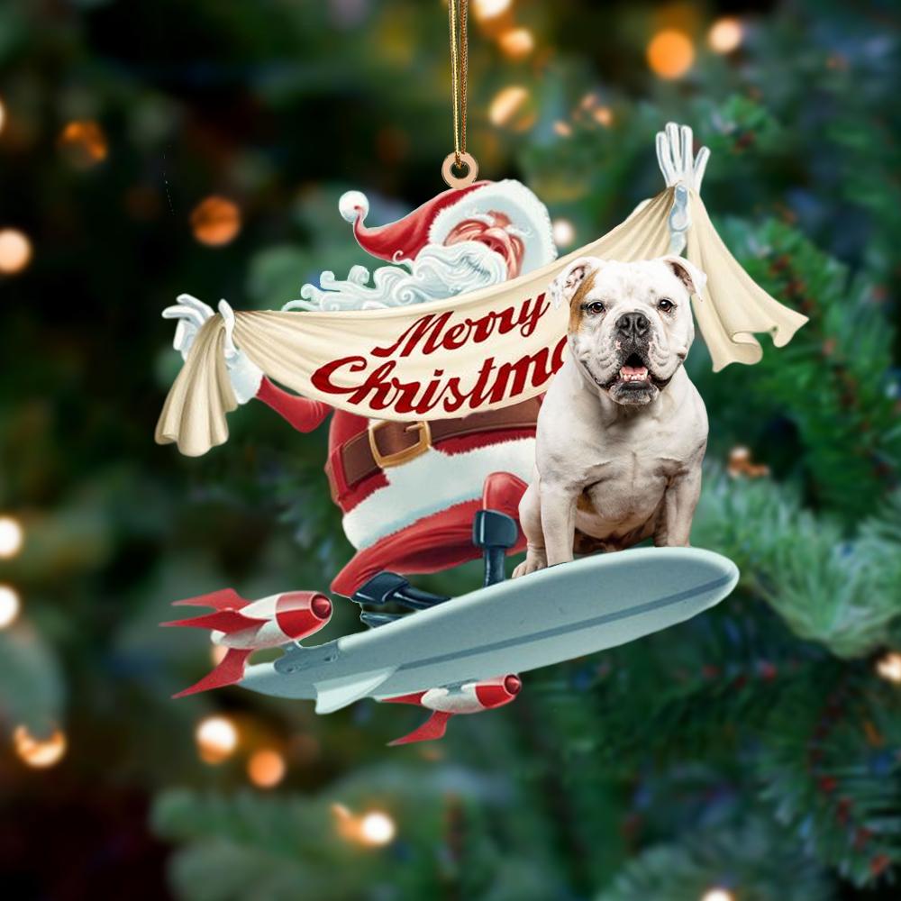 Santa Rides A Rocket With American Bulldog Two Sided Ornament