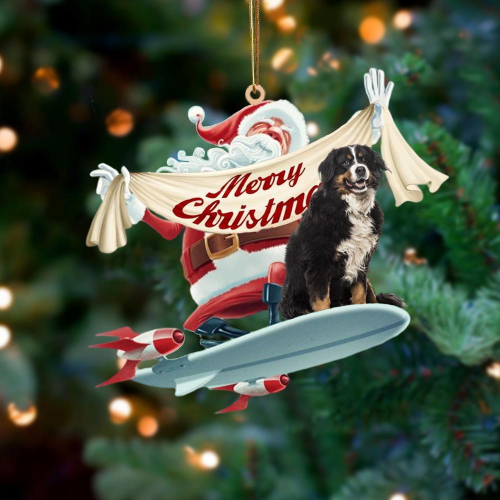 Santa Rides A Rocket With Bernese Mountain Two Sided Ornament