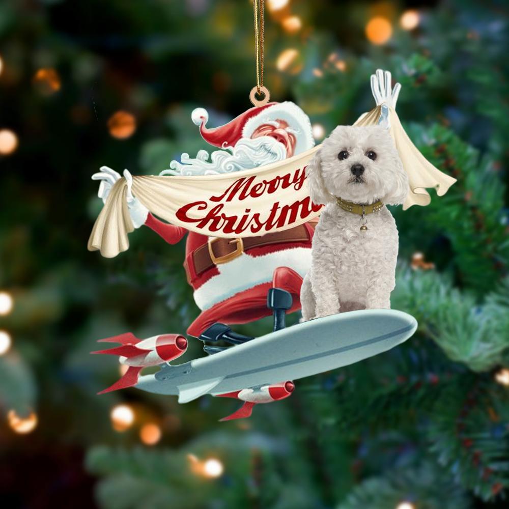 Santa Rides A Rocket With Bichon Frise Two Sided Ornament