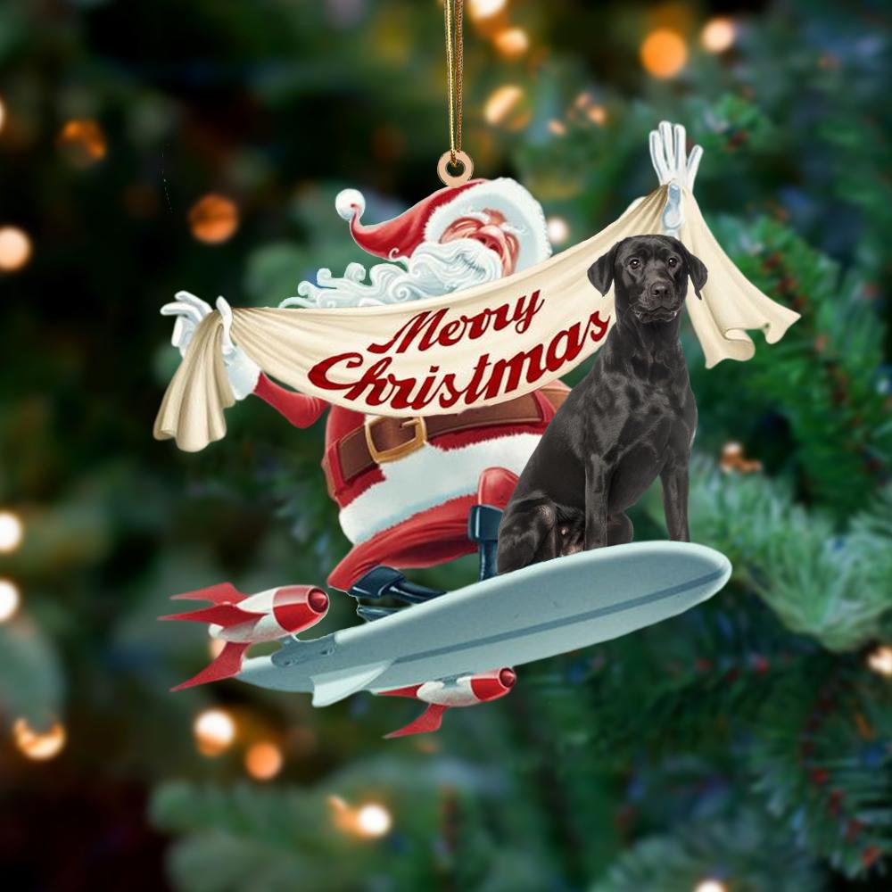 Santa Rides A Rocket With Black Labrador Two Sided Ornament