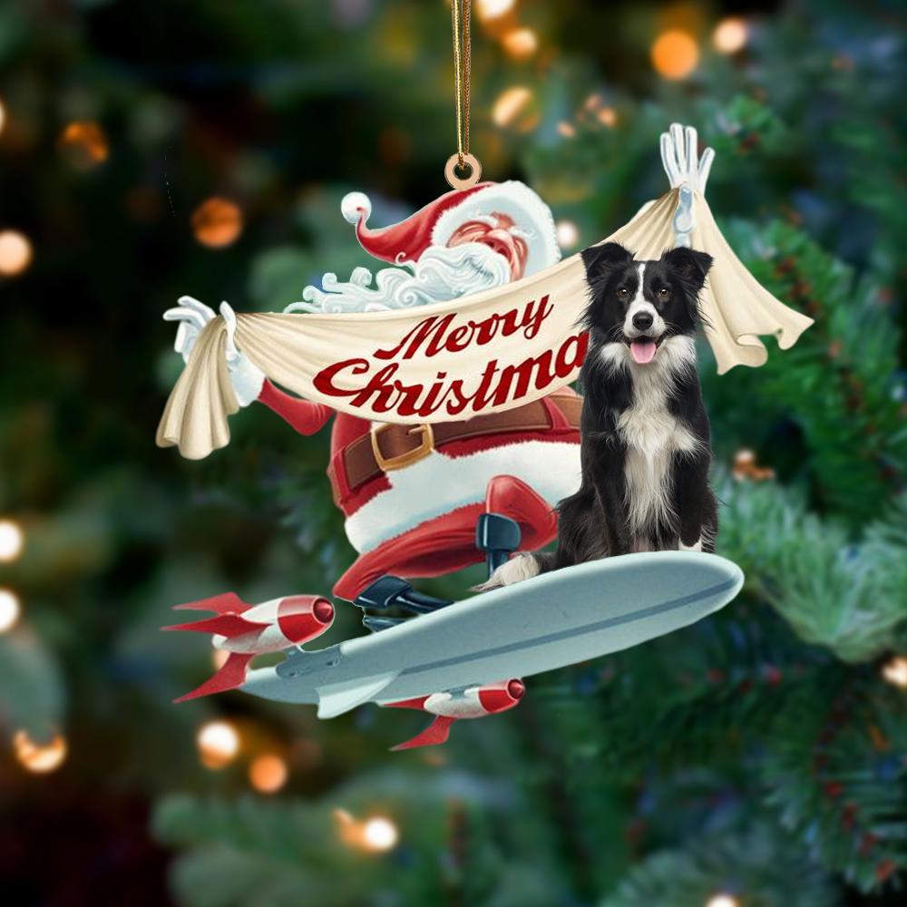 Santa Rides A Rocket With Border Collie Two Sided Ornament