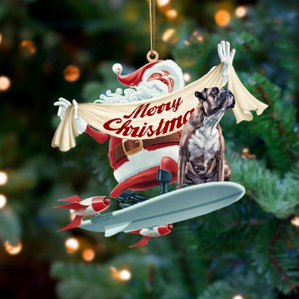 Santa Rides A Rocket With Boxer 1 Two Sided Ornament