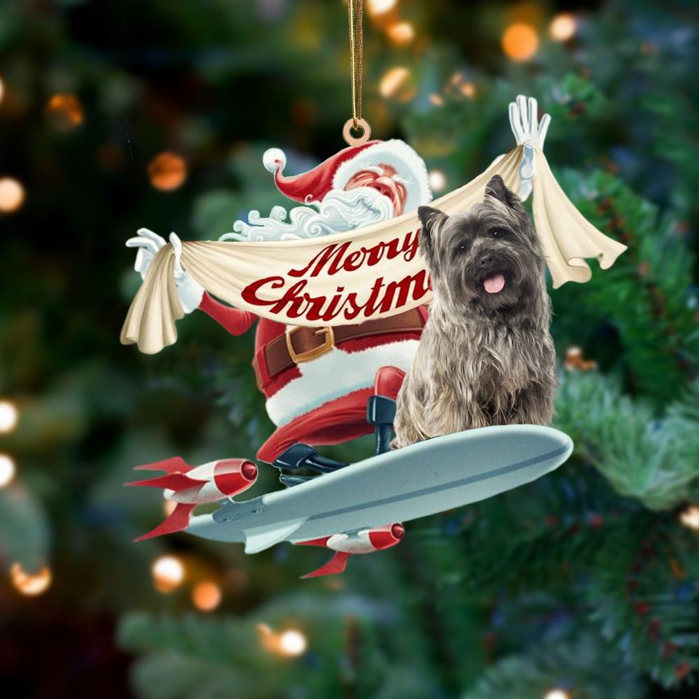 Santa Rides A Rocket With Cairn Terrier Two Sided Ornament