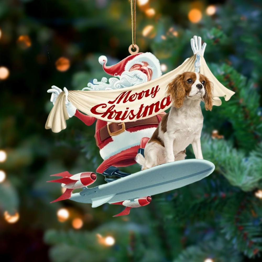 Santa Rides A Rocket With Cavalier King Charles Spaniel 2 Two Sided Ornament