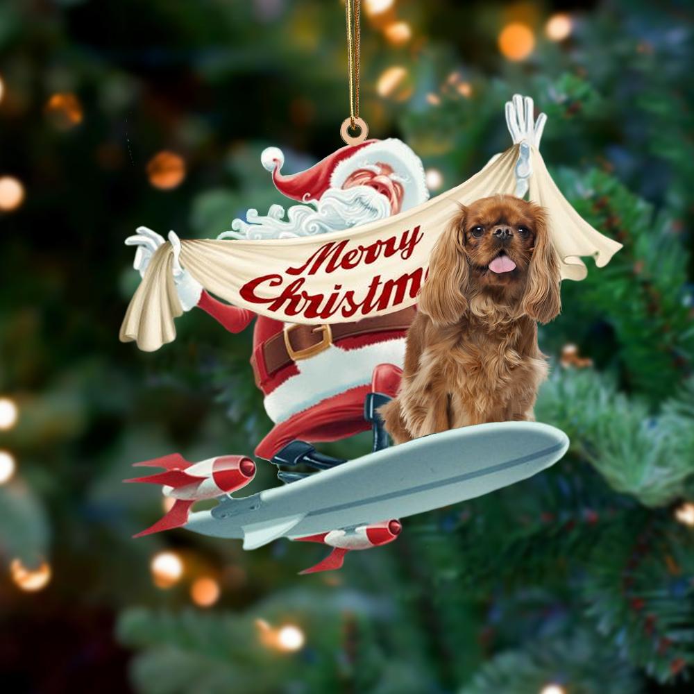 Santa Rides A Rocket With Cavalier King Charles Spaniel Two Sided Ornament