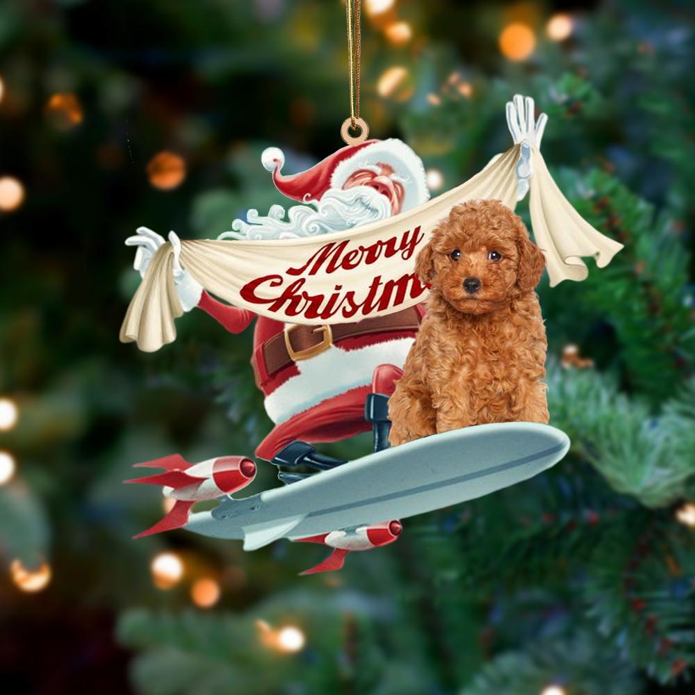 Santa Rides A Rocket With Cavapoo Two Sided Ornament