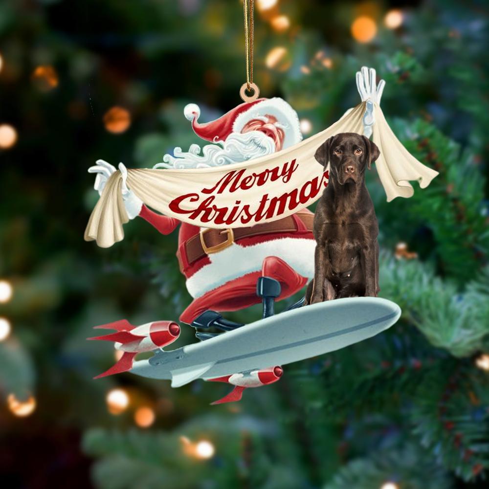 Santa Rides A Rocket With Chocolate Labrador 1 Two Sided Ornament