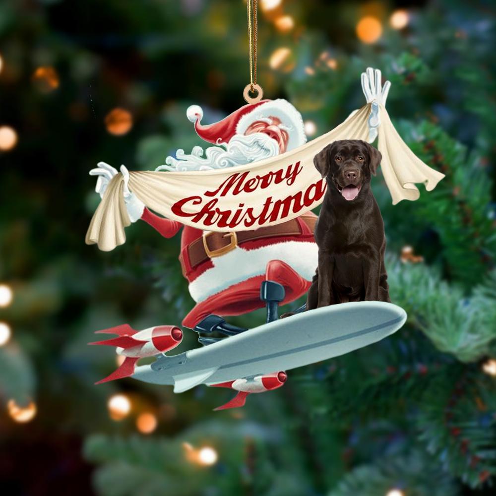 Santa Rides A Rocket With Chocolate Labrador 2 Two Sided Ornament