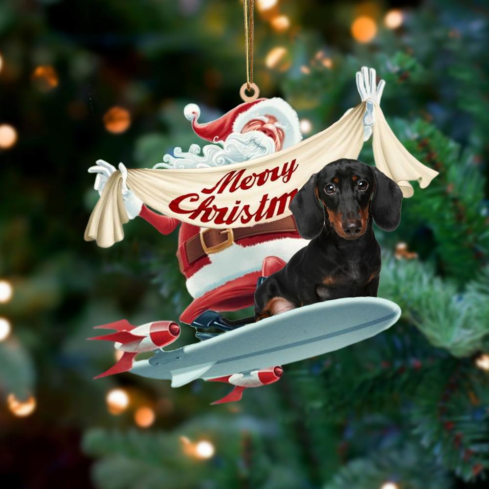 Santa Rides A Rocket With Dachshund 1 Two Sided Ornament