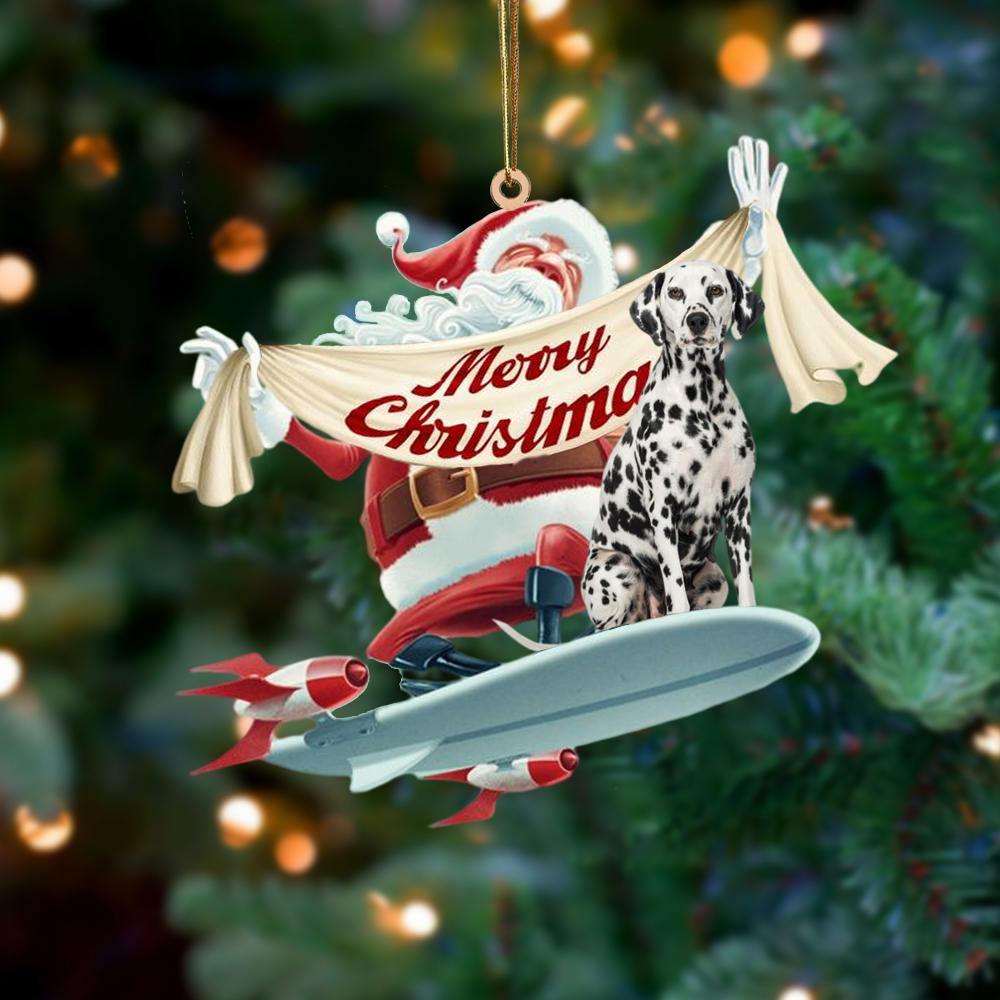 Santa Rides A Rocket With Dalmatian Two Sided Ornament