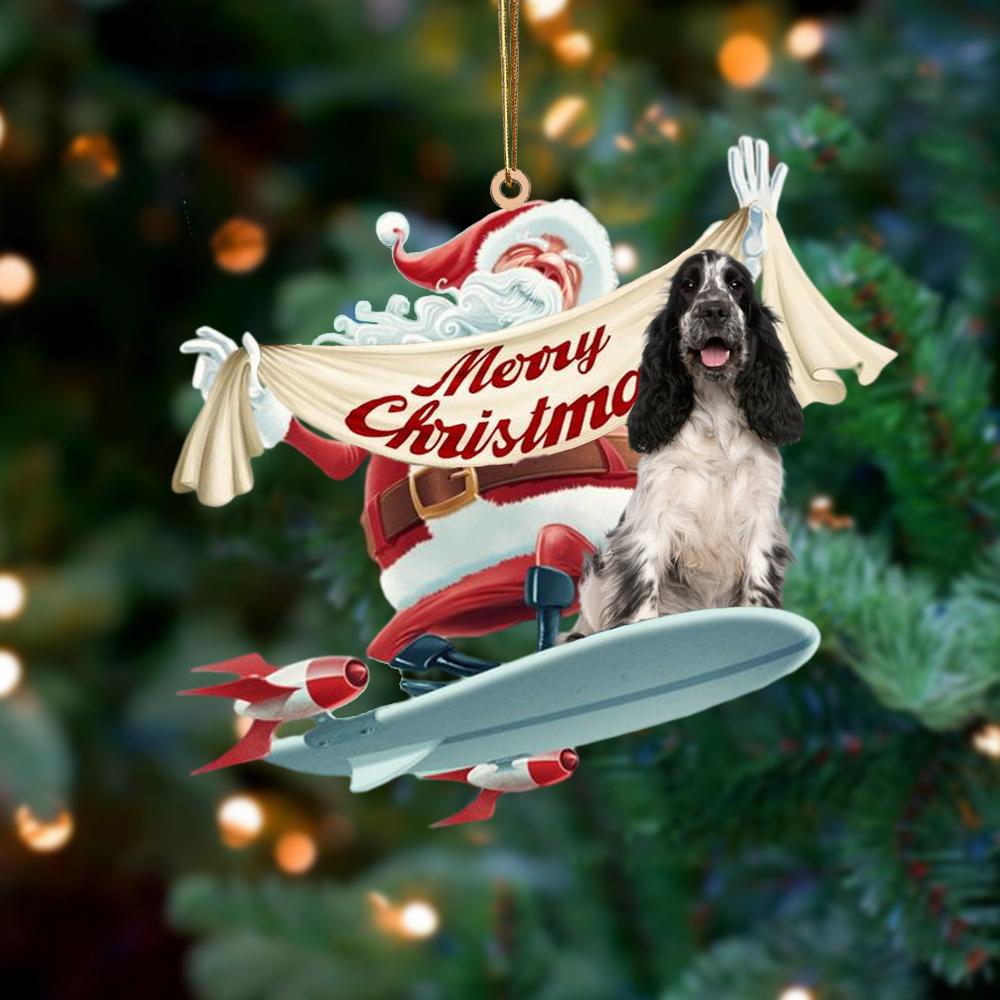 Santa Rides A Rocket With English Cocker Spaniel 1 Two Sided Ornament