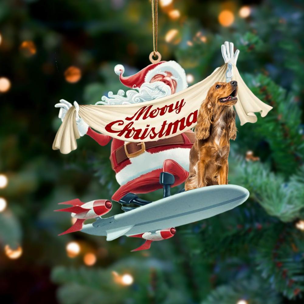 Santa Rides A Rocket With English Cocker Spaniel 2 Two Sided Ornament