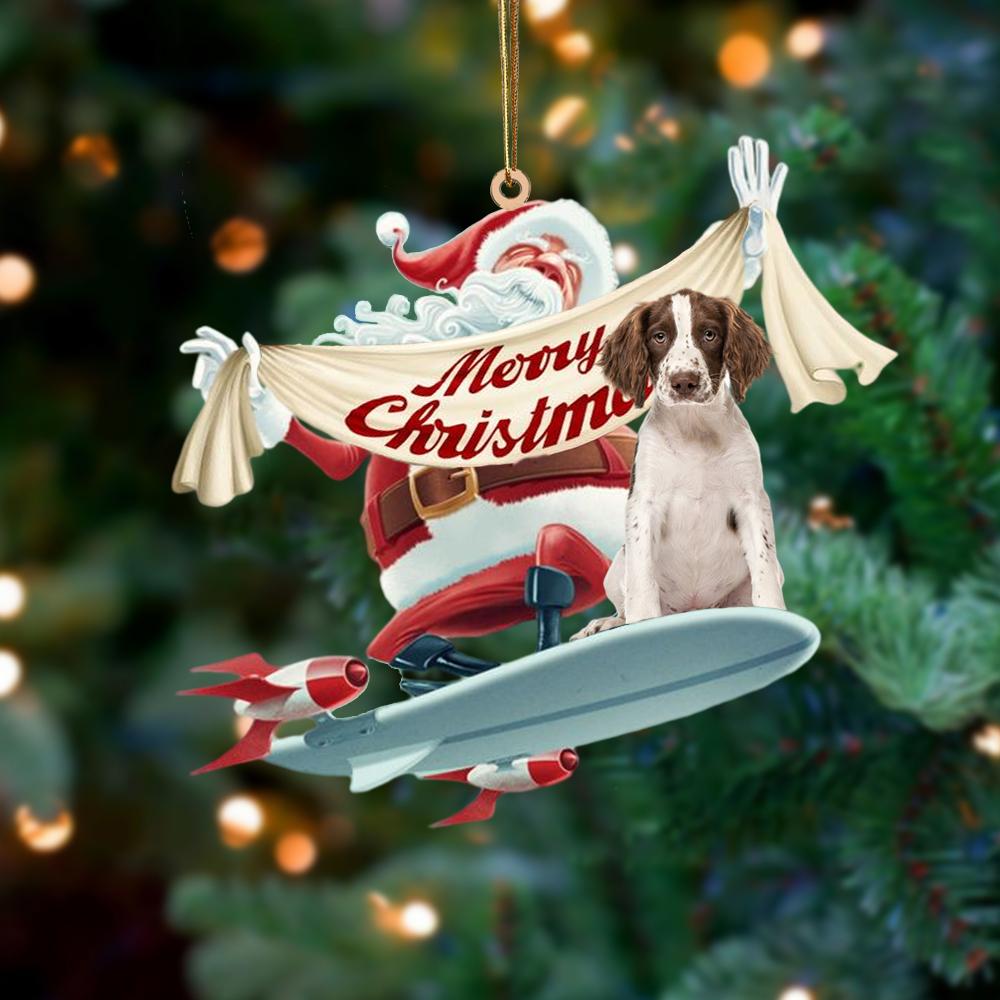 Santa Rides A Rocket With English Springer Spaniel Two Sided Ornament