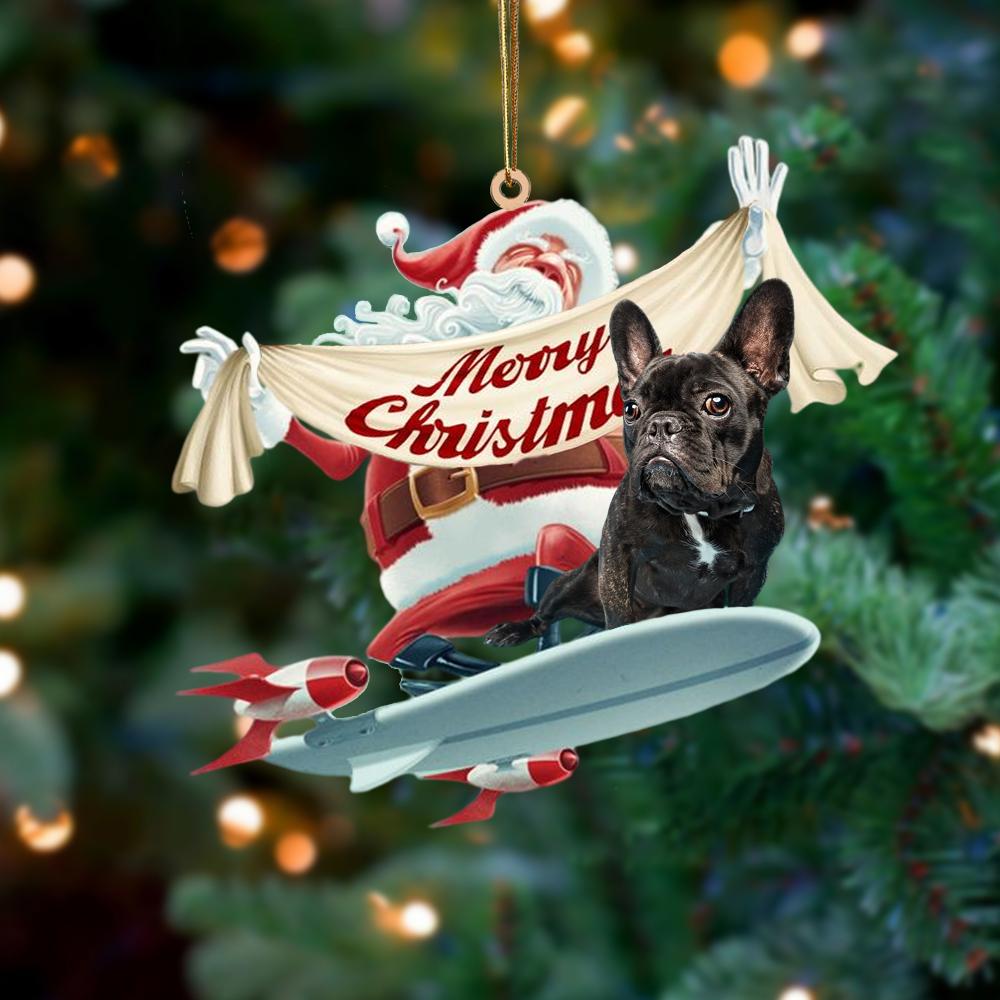 Santa Rides A Rocket With French Bulldog 18 Two Sided Ornament