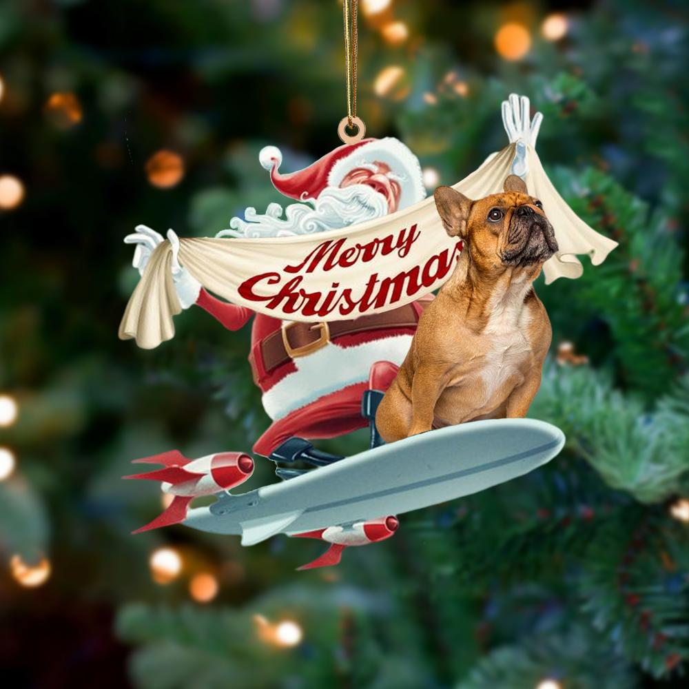 Santa Rides A Rocket With French bulldog Two Sided Ornament