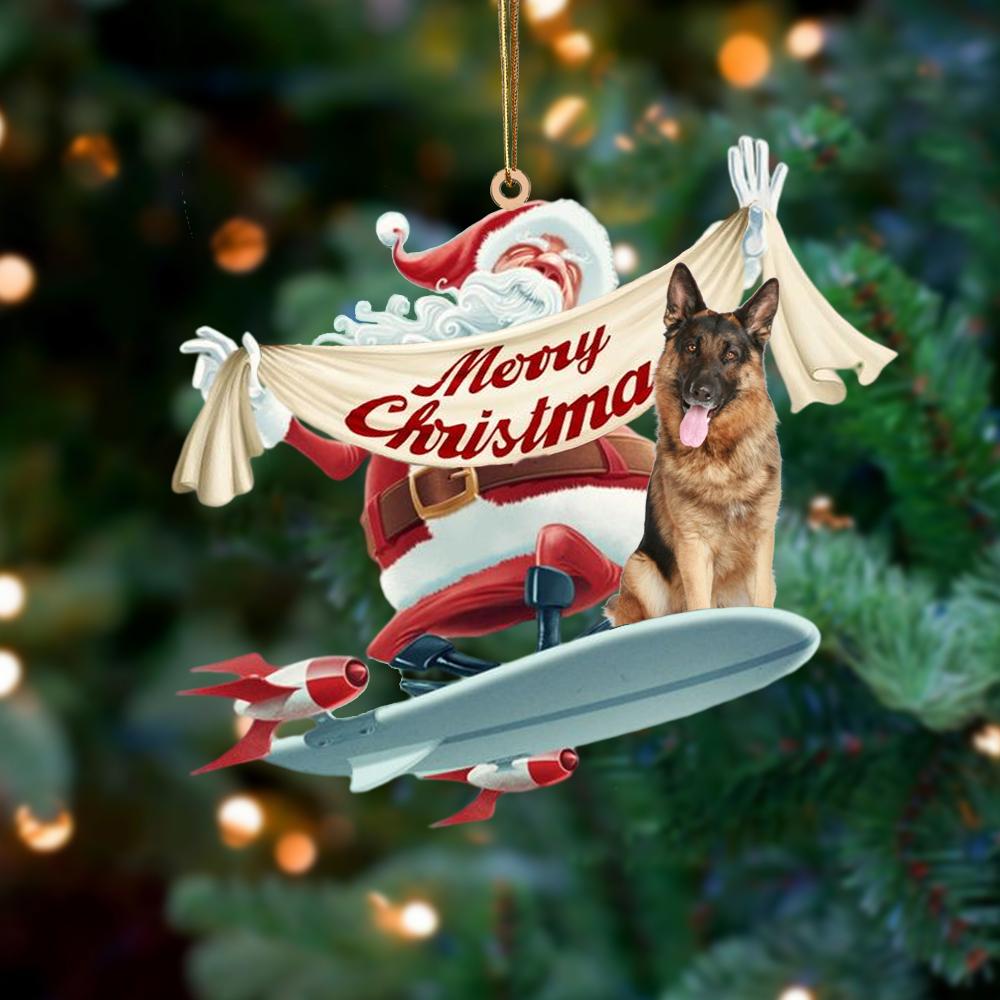 Santa Rides A Rocket With German shepherd 2 Two Sided Ornament