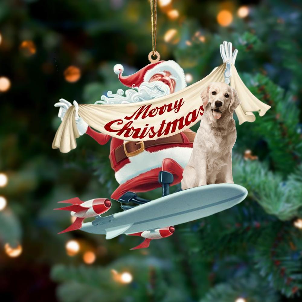 Santa Rides A Rocket With Golden Retriever 2 Two Sided Ornament