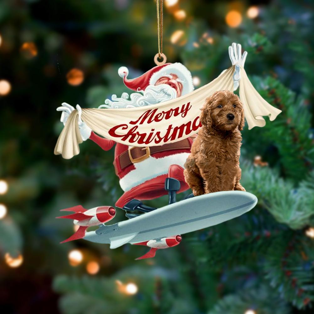 Santa Rides A Rocket With Goldendoodle Two Sided Ornament