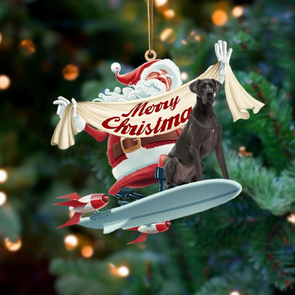 Santa Rides A Rocket With Great Dane 1 Two Sided Ornament