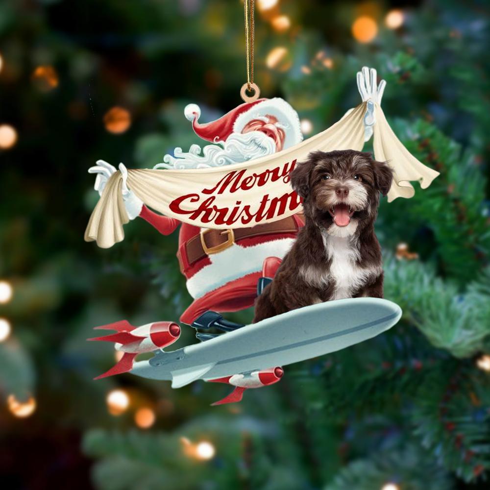 Santa Rides A Rocket With Havanese Two Sided Ornament