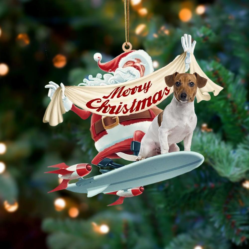 Santa Rides A Rocket With Jack Russell Terrier Two Sided Ornament