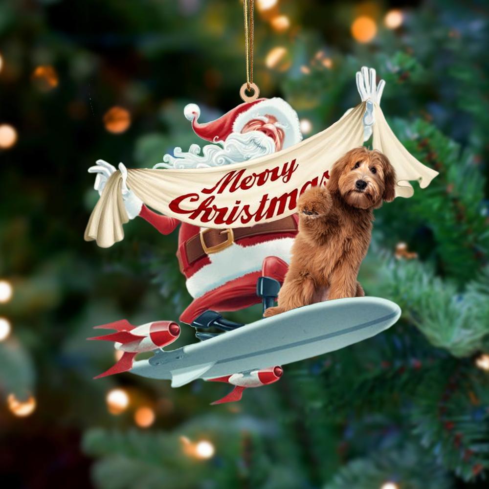 Santa Rides A Rocket With Labradoodle 3 Two Sided Ornament