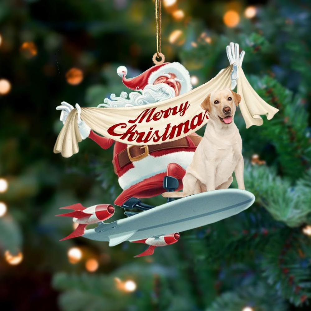 Santa Rides A Rocket With Labrador Two Sided Ornament