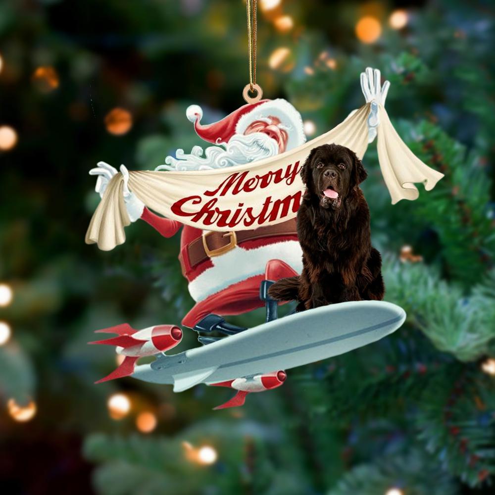 Santa Rides A Rocket With Newfoundland Two Sided Ornament