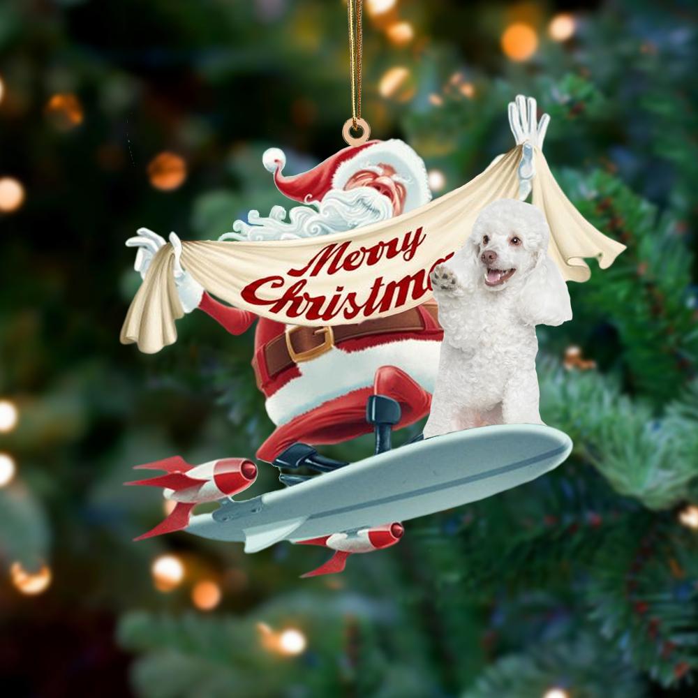 Santa Rides A Rocket With Poodle Two Sided Ornament