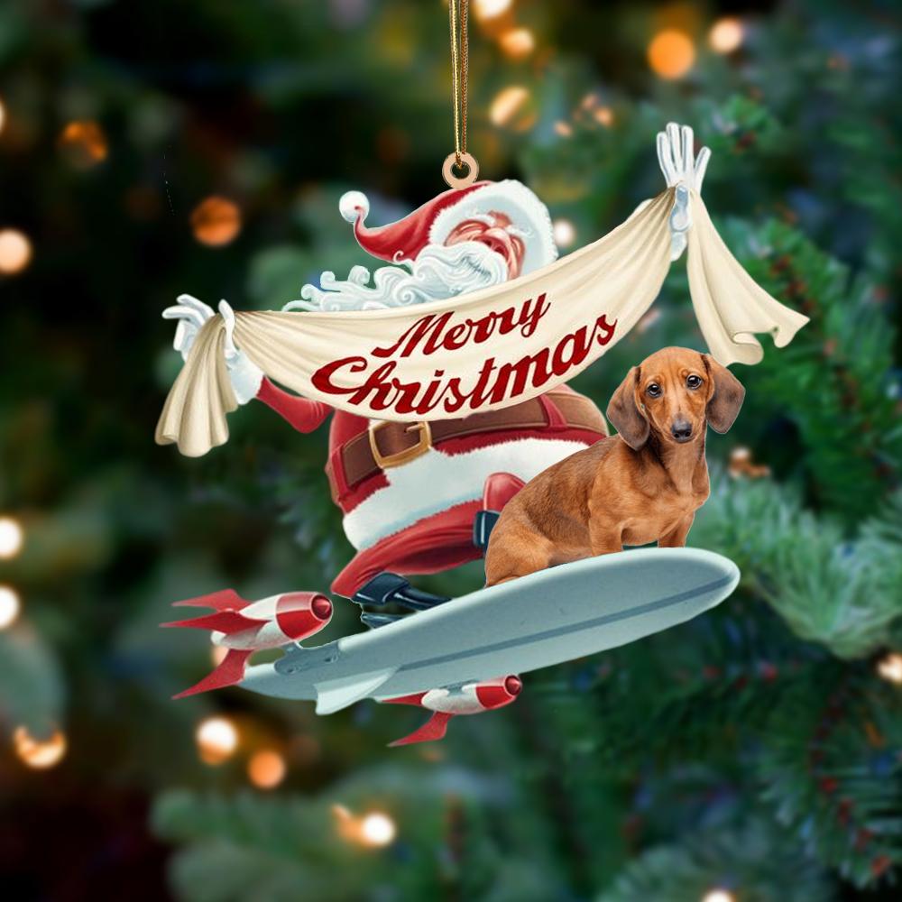 Santa Rides A Rocket With Red Dachshund Two Sided Ornament