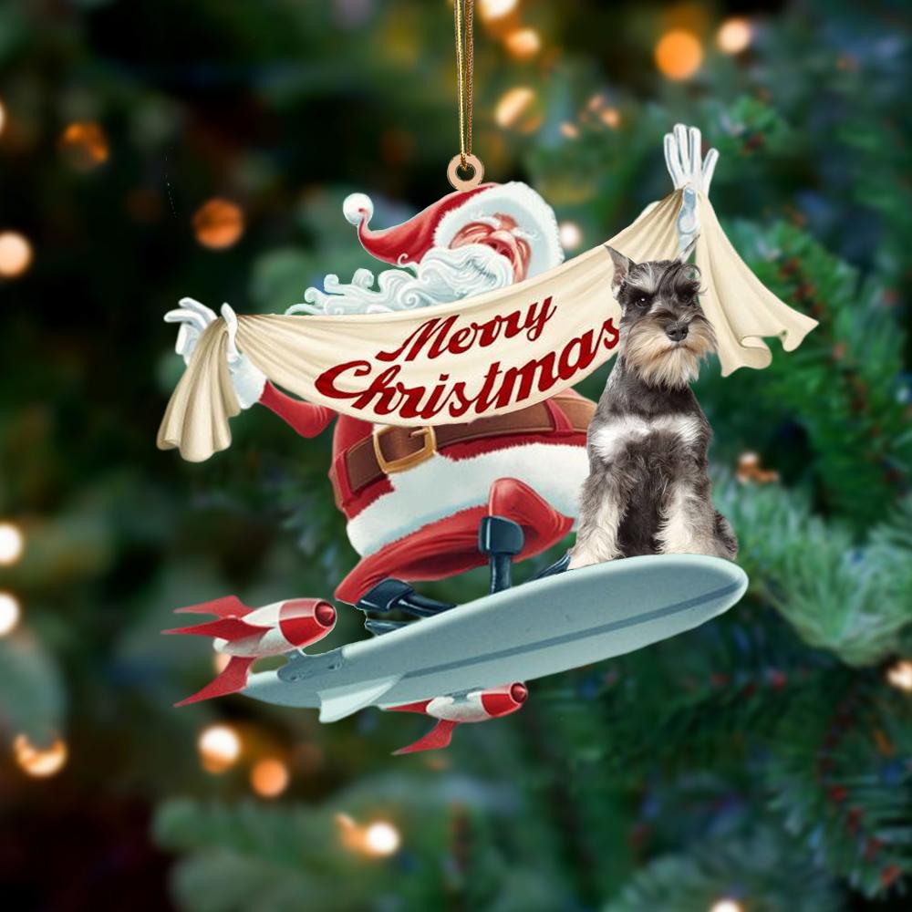 Santa Rides A Rocket With Schnauzer Two Sided Ornament