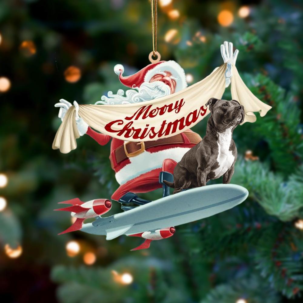 Santa Rides A Rocket With Staffordshire Bull Terrier Two Sided Ornament