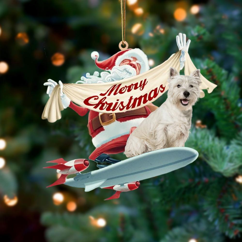 Santa Rides A Rocket With West Highland White Terrier Two Sided Ornament