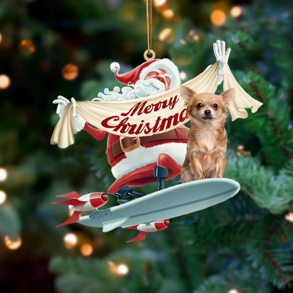 Santa Rides A Rocket With chihuahua3 Two Sided Ornament